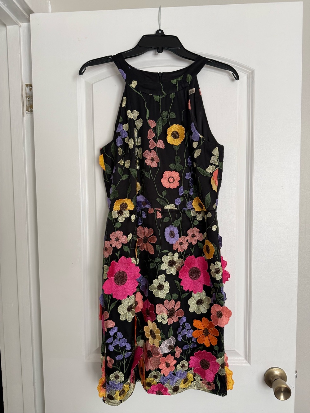 Eliza J Black Mini Dress with Multicolor Floral Embroidery